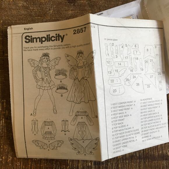 Simplicity Sewing Pattern 2857 Misses Fairy Costume AND Wings 6 8 10 12 UNCUT - Picture 3 of 3